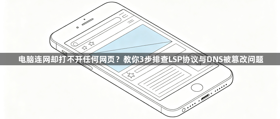 电脑连网却打不开任何网页？教你3步排查LSP协议与DNS被篡改问题1